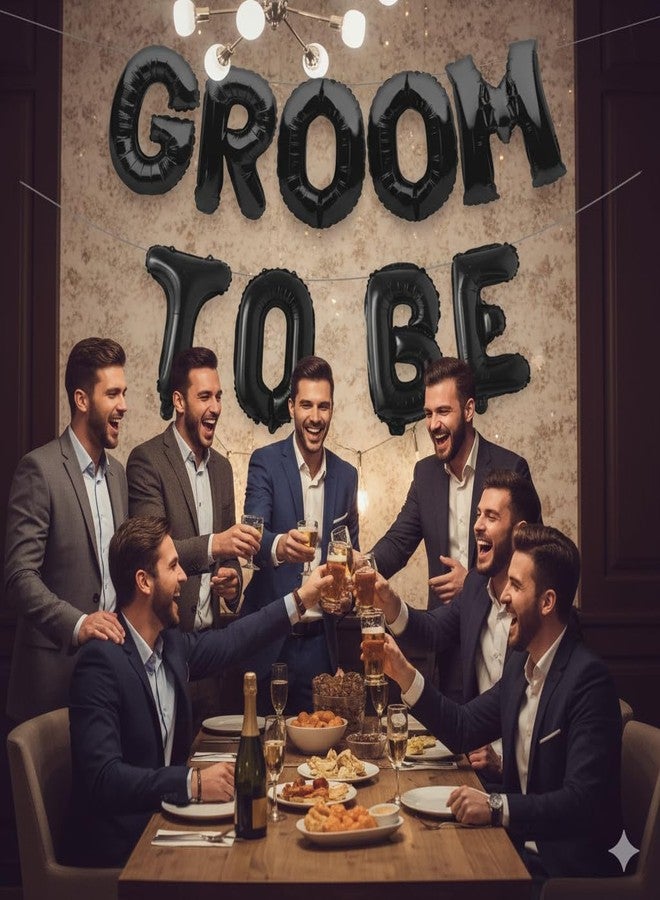 Atpata Funky Black GROOM TO BE Foil Letter Balloons Banner - Bachelor Party Decoration for Dulha to Be, Groom Shower, Engagement, Wedding Festivities & Photo Booth Backdrop Decor - Image 1